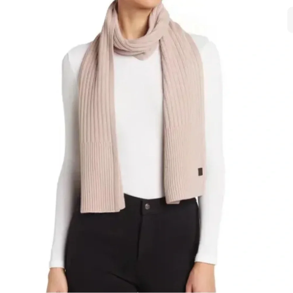 ALLSAINTS Women's Rib Mix Wool Blend Knit BLUSH Scarf ~ NWT! - Picture 1 of 6